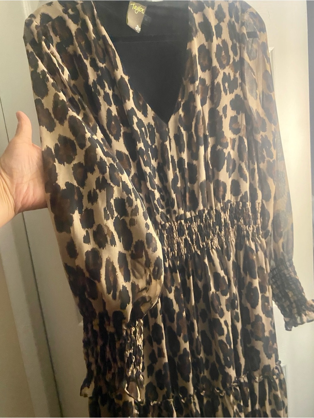 Taylor Leopard Print Long Sleeve Midi Dress - Brown & Black - Picture 3 of 4